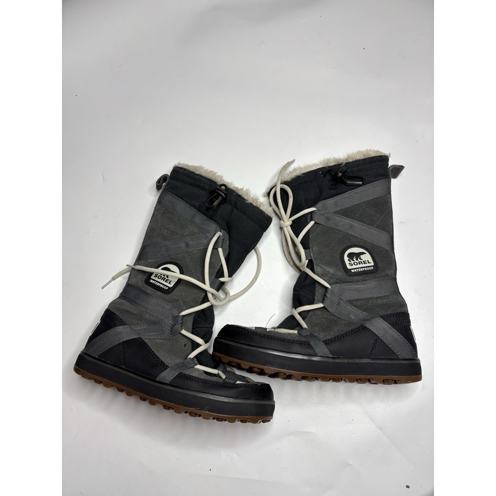 Sorel Women's 7.5 Glacy Explorer Tall Winter Boot Gray Suede Black Waterproof
